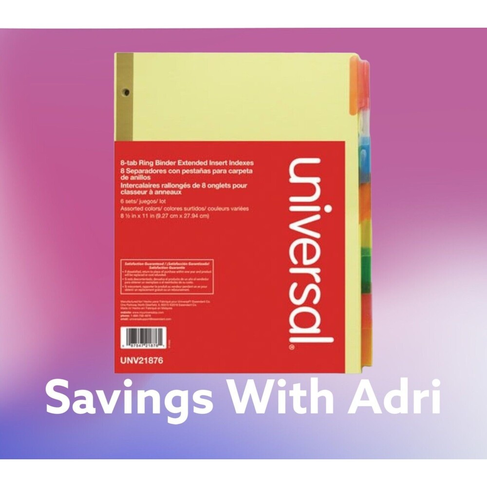 Universal Office Products 21876 Extended Insert Indexes 8-tab, 6 sets included
